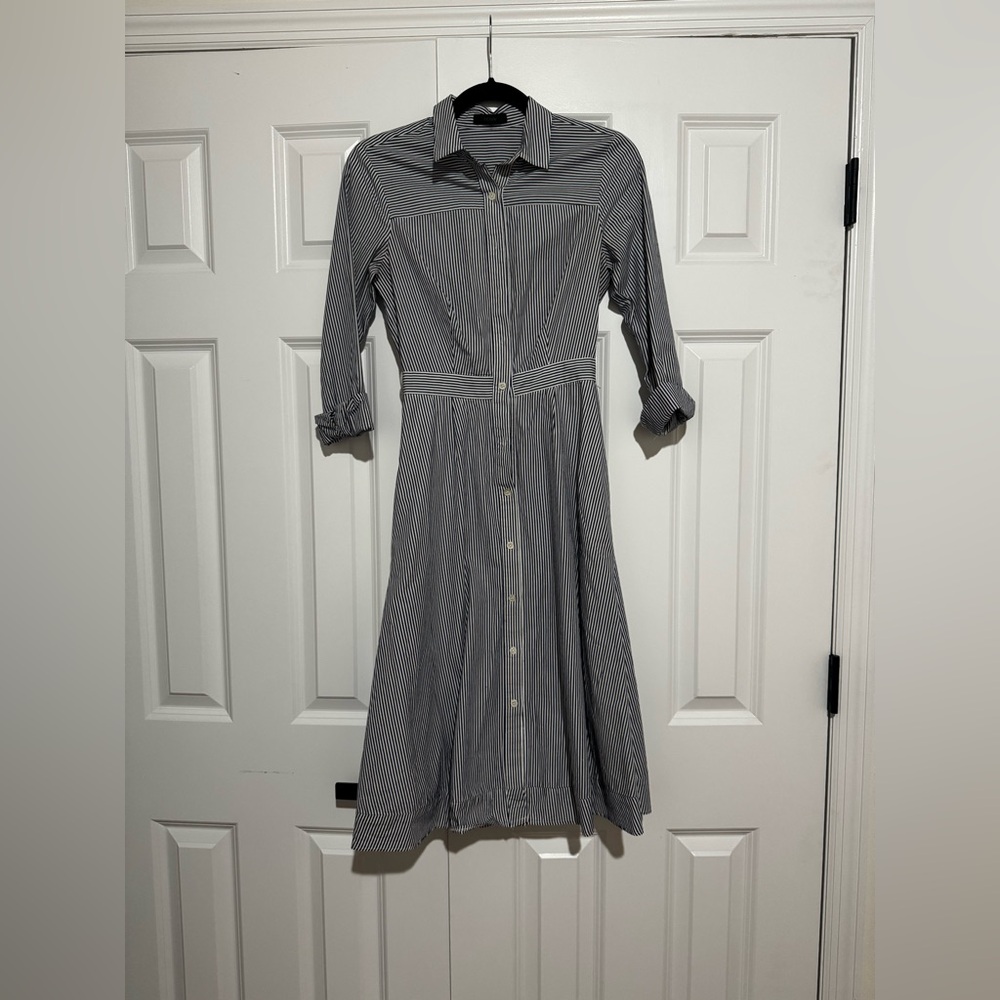 J. Crew Gray Midi Shirt Dress with Notched Collar and Cuffed Sleeves